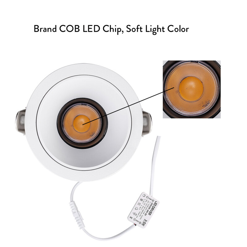 COB LED 매립형 천장 스포트라이트 알루미늄 램프, 홈 디스플레이 캐비닛 장식, 5W, 10W, 110V, 220V, 24 도