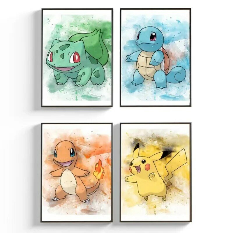 Anime Pokemon Canvas Painting Bulbasaur Charmander Squirtle Poster and Print Watercolor Wall Art Picture Home Decor Kids Gifts