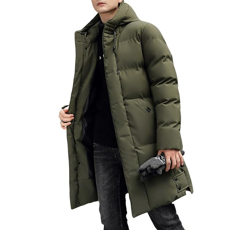 Мужской утепленный пуховик средней длины с капюшоном, однотонный мягкий кардиган, сохраняющий тепло, на молнии, мужское зимнее пальто