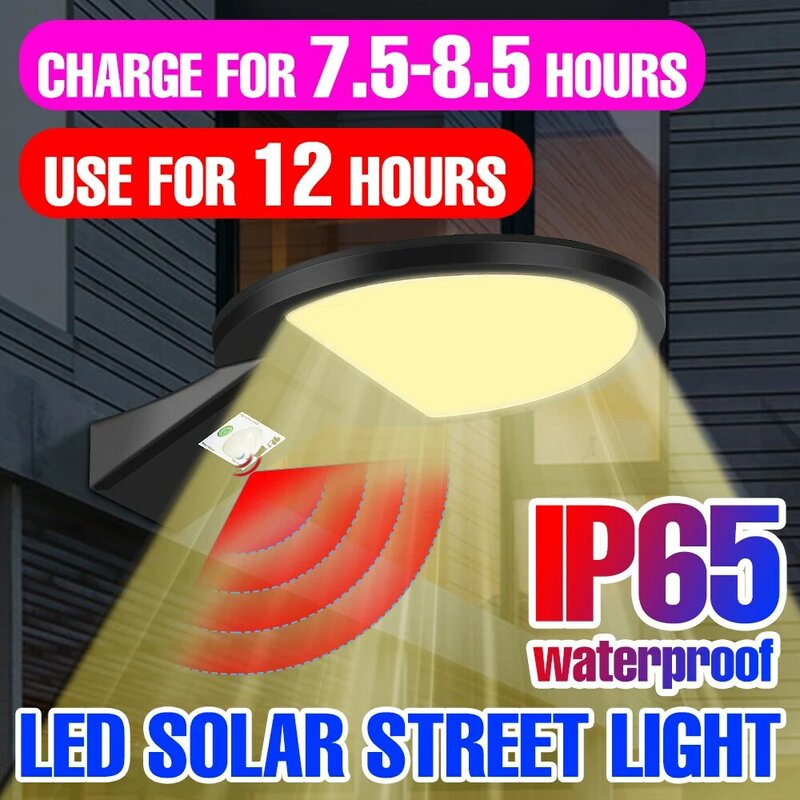 Luz LED Solar para exteriores IP65, farola impermeable con Sensor de movimiento PIR, lámpara Solar externa alimentada por luz Solar, reflector de jardín