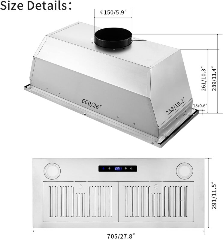 Tieasy 30-дюймовый 600CFM вставной кронштейн для шкафа из нержавеющей стали с сенсорным управлением USGB1370TC