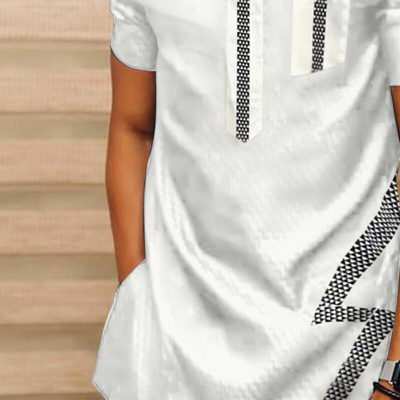 White Traditional Printed Shirt Men 2023 Short Sleeve Dashiki Tops Long T-shirts Male Streetwear Casual African Clothes