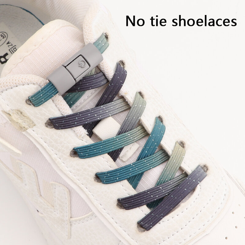 Sneakers tali sepatu elastis baru tali sepatu kunci tekan warna-warni tanpa tali sepatu Glitter tanpa dasi untuk aksesori sepatu
