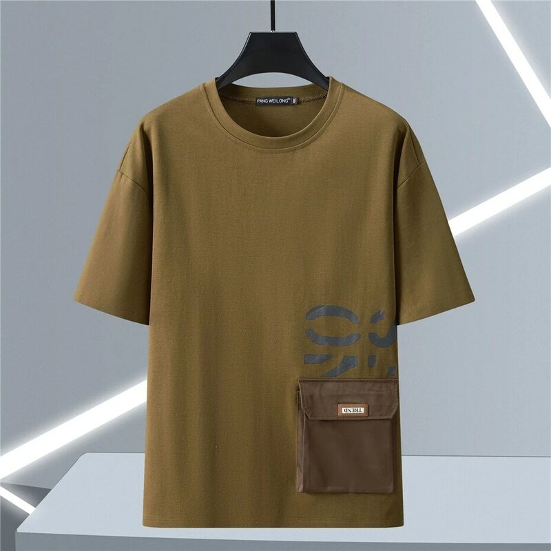10XL 12XL Plus Size T-shirts Men Summer Short Sleeve Shirts Fashion Pocket Patchwork Design Tshirt Summer Tops Tees Male