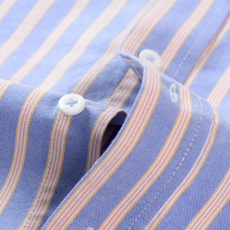 Camisa Oxford masculina de manga curta, 100% algodão, xadrez, listrada, masculina de negócios casual, branca, verão