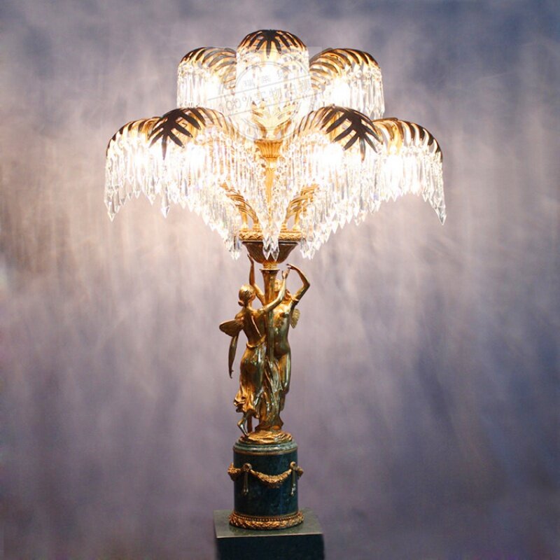 Настольная лампа из меди во французском стиле, прикроватная лампа для спальни, роскошная хрустальная ретро-лампа, Европейская вилла, гостиная, классическая настольная лампа