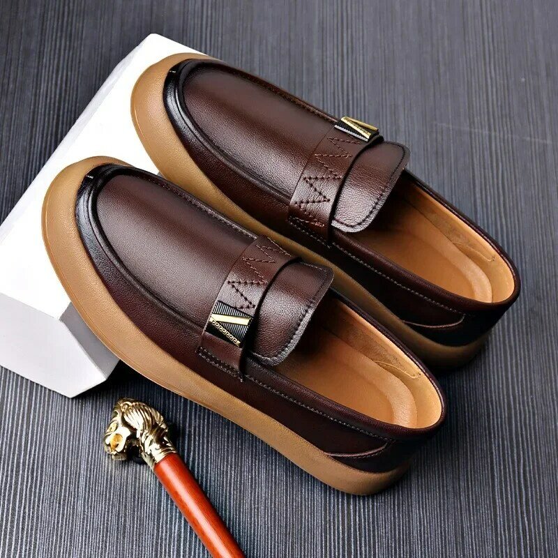Designer New Low Top Thick Sole Board Shoes Spring Autumn Non-slip Slip-on Lightweight Male Loafers Men's Casual Leather Shoes