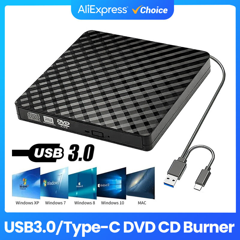 노트북 PC용 USB 3.0 타입 C 슬림 외장 DVD RW CD 라이터 드라이브, 버너 리더 플레이어, 광학 드라이브, DVD 버너, DVD 휴대용, 2 인 1