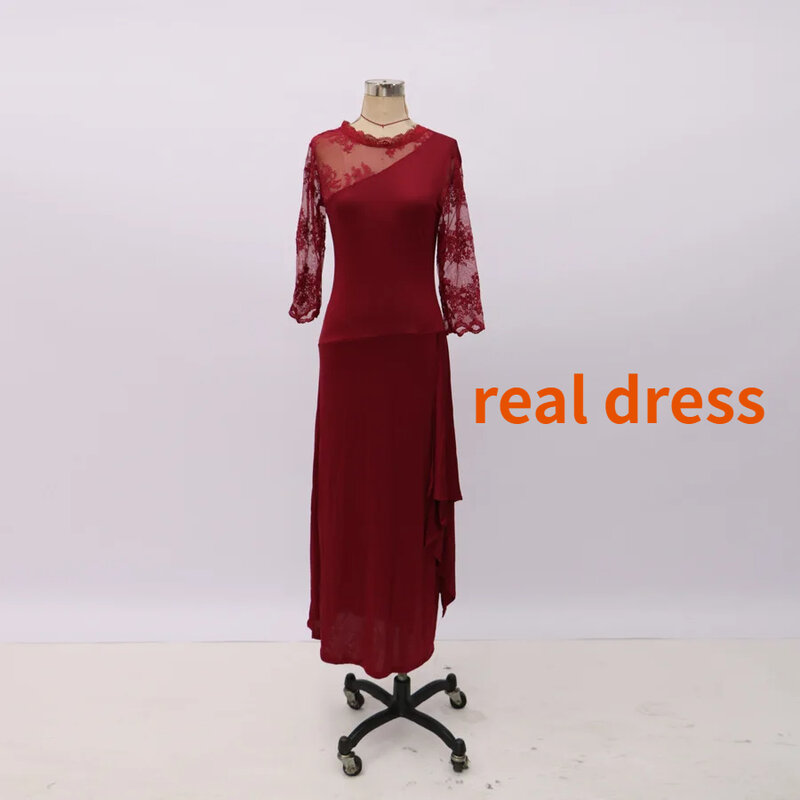 Женское длинное кружевное платье с круглым вырезом, средней длины
