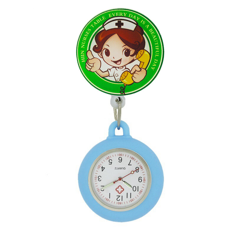 YiJia Cartoon chowany znaczek Reel medyczny zegarek kieszonkowy dla pielęgniarki z kolorową gumowa obudowa i podświetlane wskazówki