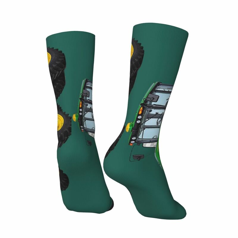 Уютные носки унисекс с зелеными тракторами, теплые счастливые носки, уличный стиль, сумасшедшие носки