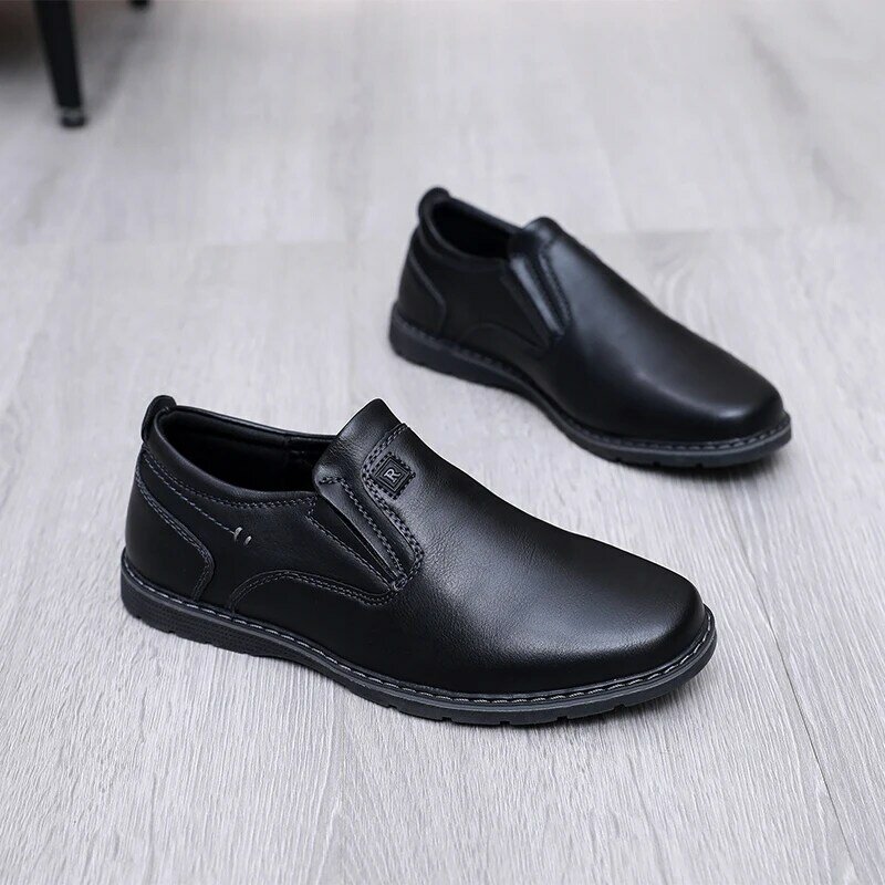 Zapatos de cuero negro para niños, calzado individual de piel de vaca, transpirable, suave, estilo británico, primavera y otoño