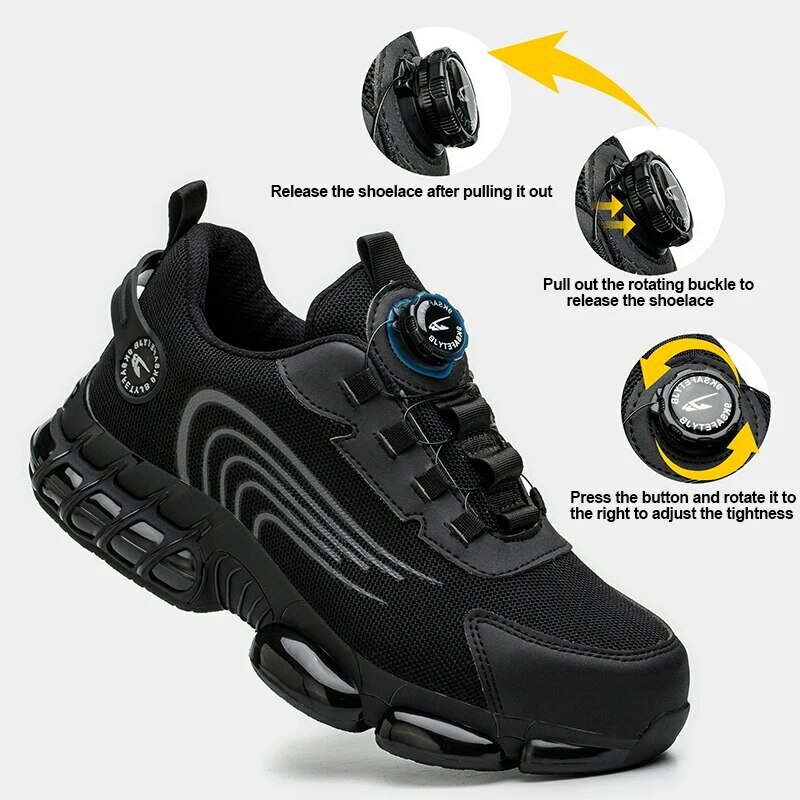Sapatos de segurança masculinos com botões rotativas, Sapatos esportivos de trabalho, Botas de proteção, Sapatos de aço Parker, Sapatos casuais