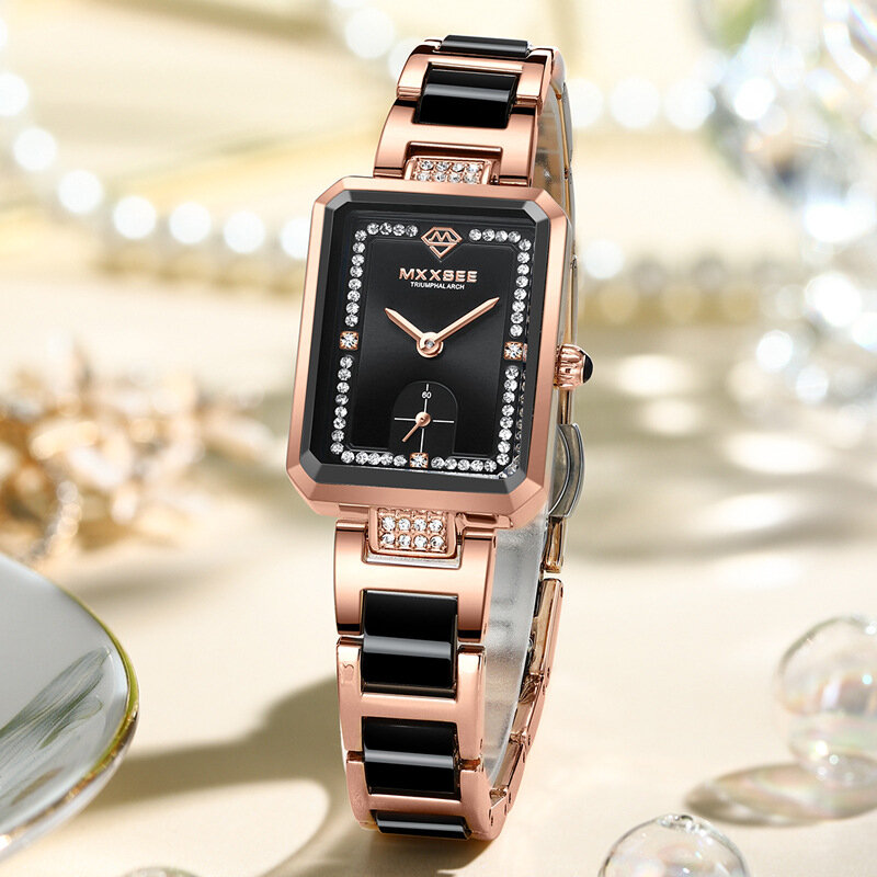Reloj de pulsera de acero inoxidable para mujer, nuevo estilo, de cuarzo, con diamantes, a la moda