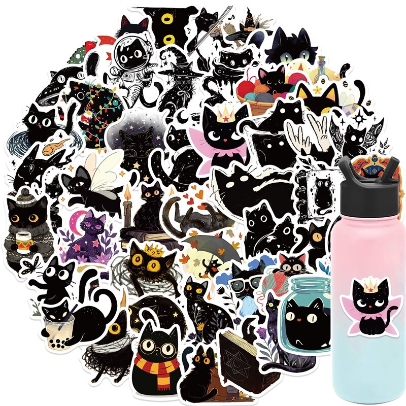 10/30/50 buah kartun bintang hitam kucing PVC stiker lengket estetika DIY alat tulis dekorasi Scrapbooking perlengkapan sekolah untuk anak-anak