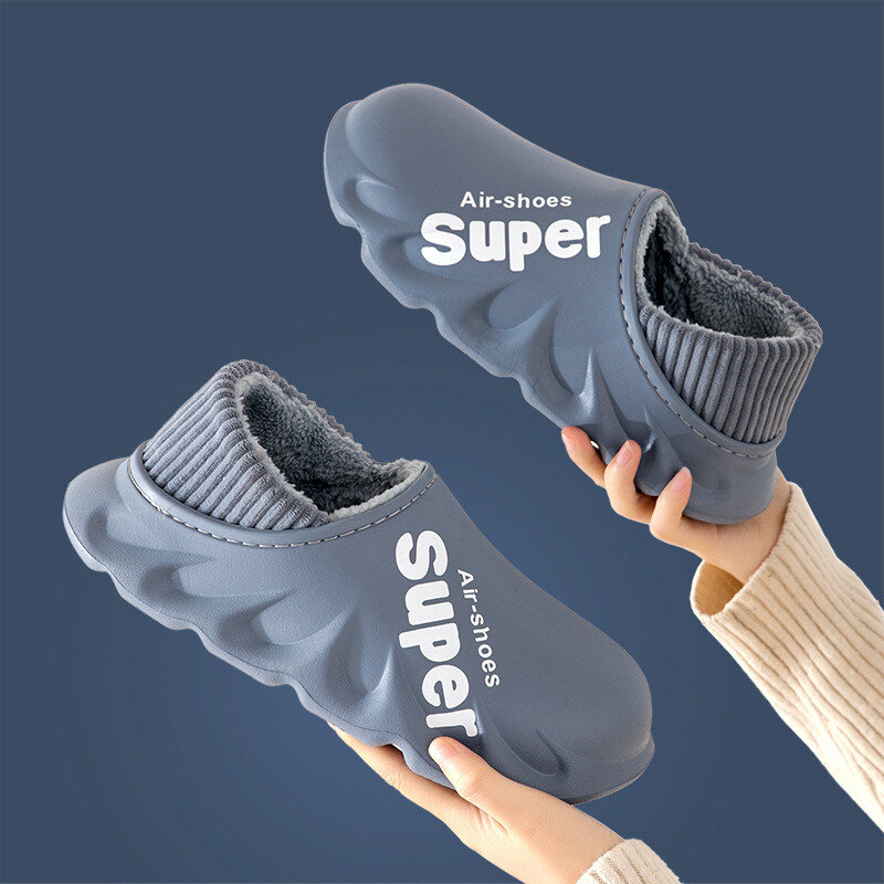 Zapatillas cálidas impermeables para hombre y mujer, zapatos antideslizantes de felpa para interiores y exteriores, Chanclas de suela suave con plataforma EVA para invierno