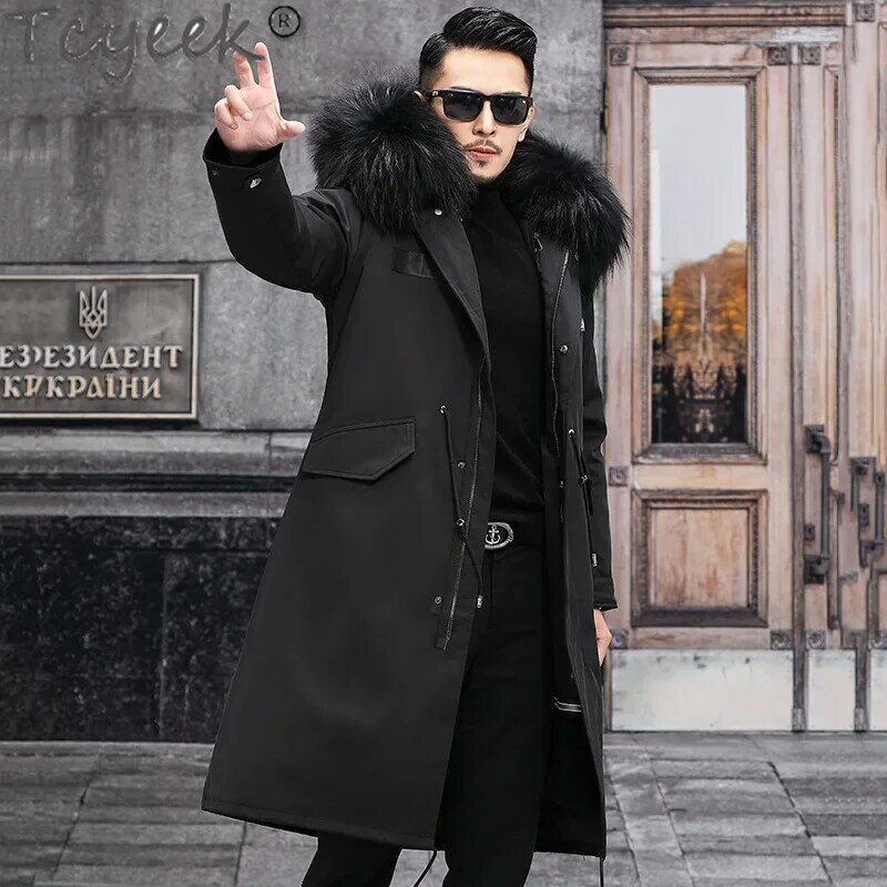Tcyeek Natural Sheepskin Wool Parka Winter Jacket Men 2023 Warm Fox Fur Collar Fashion Sheep Shearing Coat Mens Clothing Korean