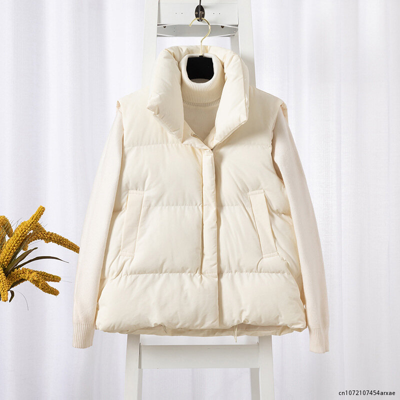 Jaqueta de colete puffer feminino, sem mangas, gola alta, casaco de algodão, sobretudo acolchoado, quente, grosso, nova moda, inverno