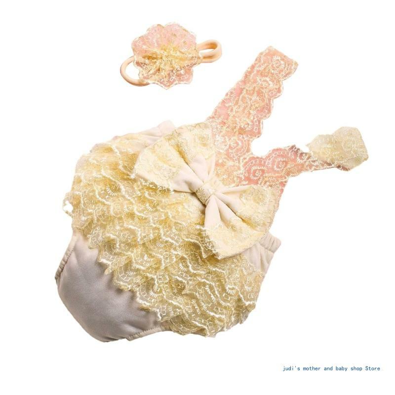 67JC niemowlę fotografia strój kwiat pałąkiem na głowę koronkowy kombinezon sukienka rekwizyty Photostudio zdjęcie dziecka na