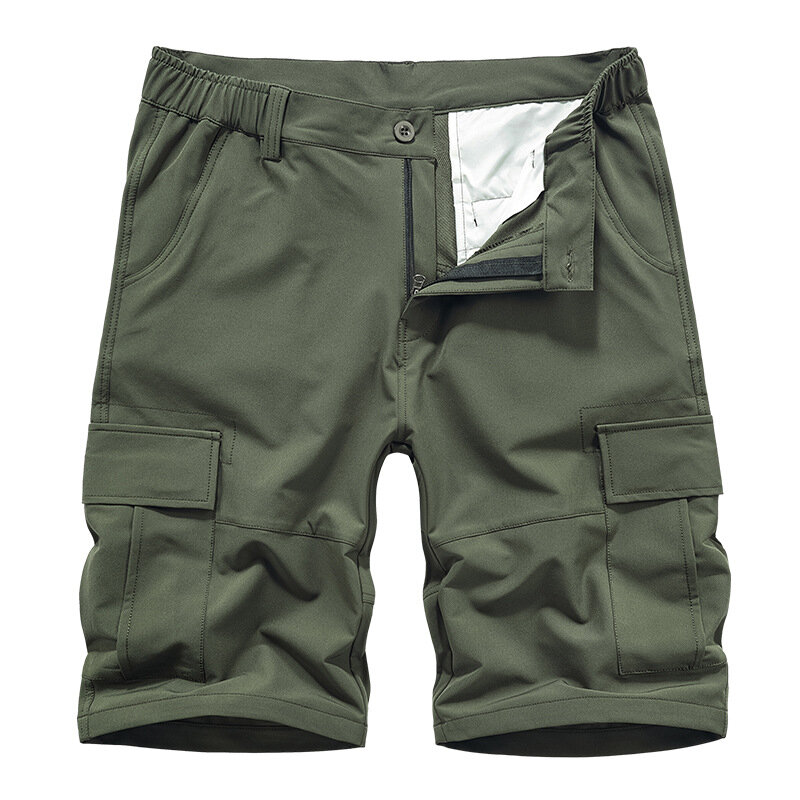 New Summer Casual Shorts Men Solid Color Multiple Pockets Cargo Knee Length Pants Mens Outdoor Elastic Shorts Man Plus Size 42