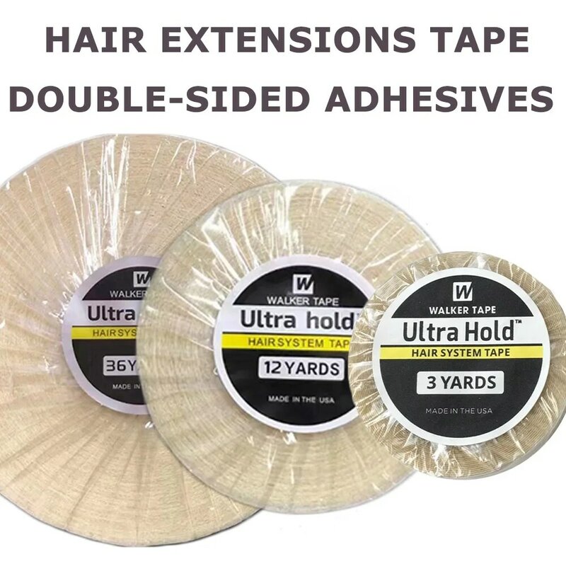 Cinta adhesiva de doble cara para extensiones de cabello, pegamento impermeable para peluca, cinta de extensión de cabello de sujeción fuerte, 3/12/36 yardas