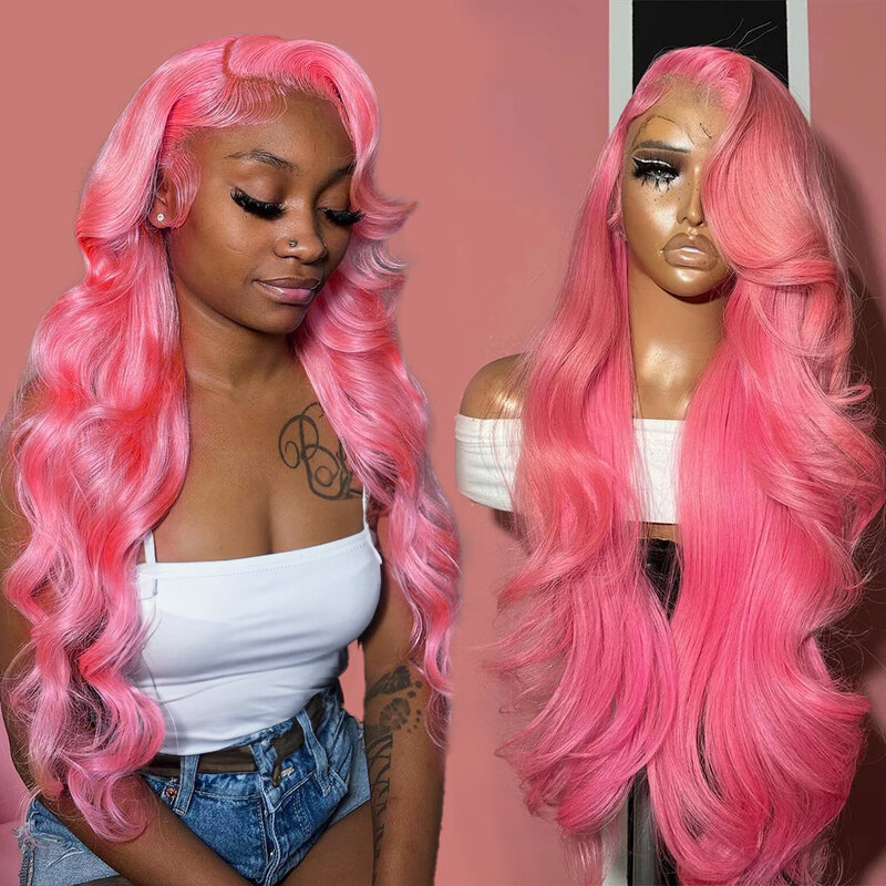 CEXXY-Peluca de cabello humano ondulado de 13x4 para mujer, postizo de encaje Frontal de color rosa Hd 200%, pelo prearrancado brasileño, 13x6
