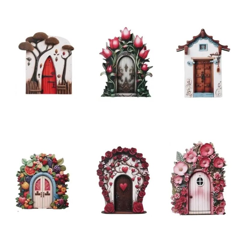 Figuritas de puerta de Gnomo de hadas de Micro paisaje, arte de puerta de elfo de madera artesanal, estatuas hechas a mano, puerta de ventanas, decoración de jardín en miniatura