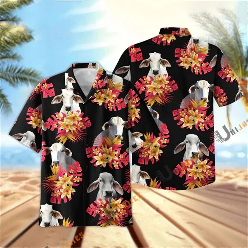 Camisas de flores para hombre, Camisa hawaiana con estampado 3d de Animel, Tops de manga corta a la moda para playa, 6xl