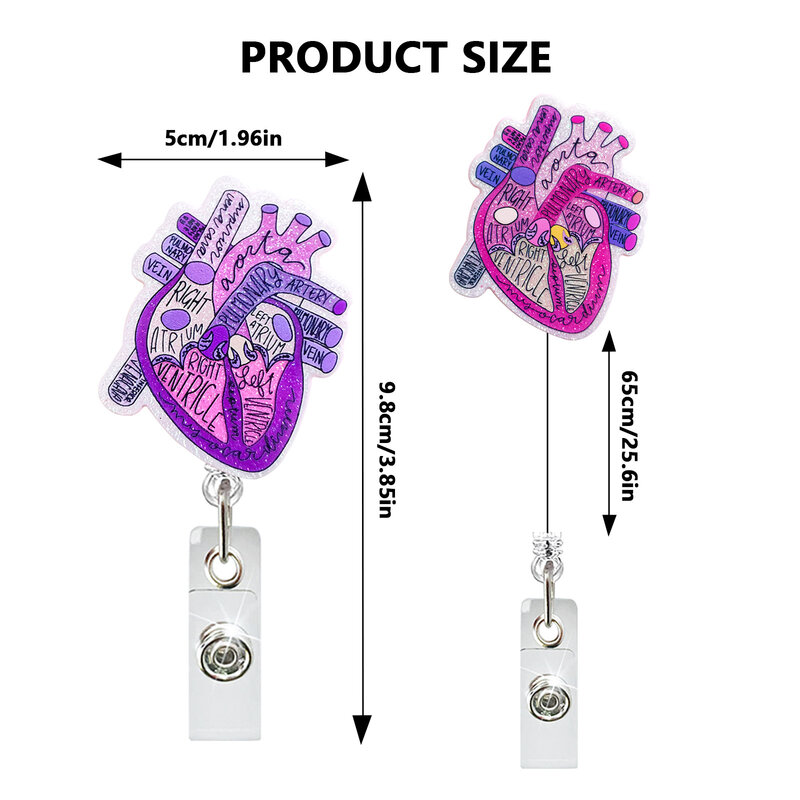 Pemegang lencana Glitter akrilik jantung Organ kreatif klip lencana ditarik hati peralatan kantor medis siswa dokter suster