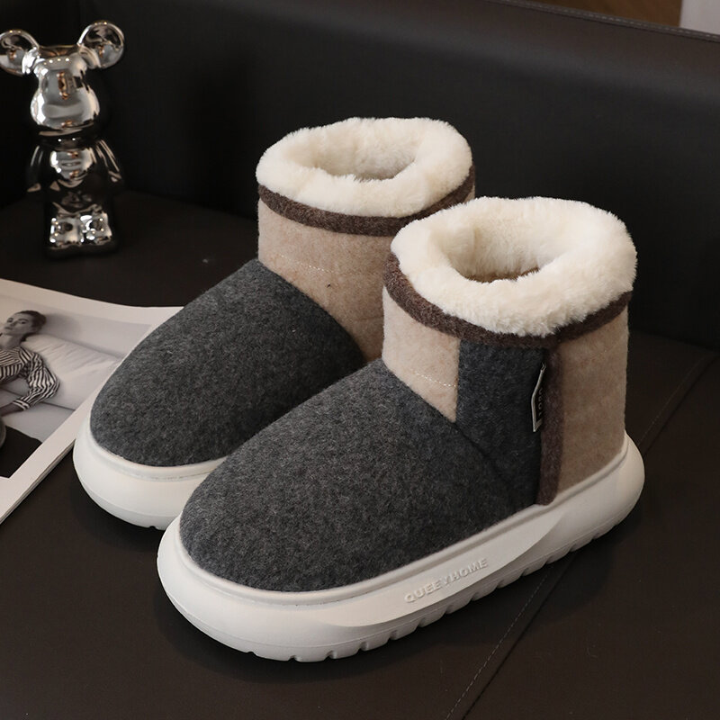 Cotton Slippers For Men Winter Warm Snow Boots Thick Wrap Heels Home Slipper Man Indoor Anti Slip High Top Cold Resistant Shoes