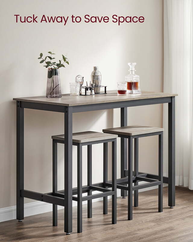 VASAGLE Bar Table Set Dining Table Kitchen Table Set with 2 Stools Greige and Black