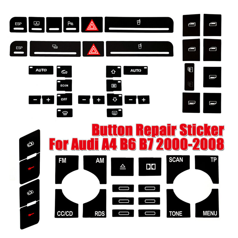 Для Audi A4 B6 B7 ремонтная наклейка от 2000 до 2008 кнопки переключения питания стекла Ремонтный комплект для панели приборной панели ESP сигнализация климатическая кнопка