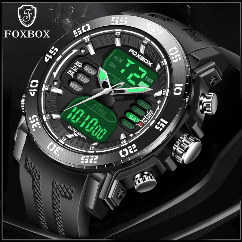 LIGE Fashion Sports Watch For Men Silicone Strap Dual Display Digital Military Watches Waterproof Luminous Quartz Wrist Watches