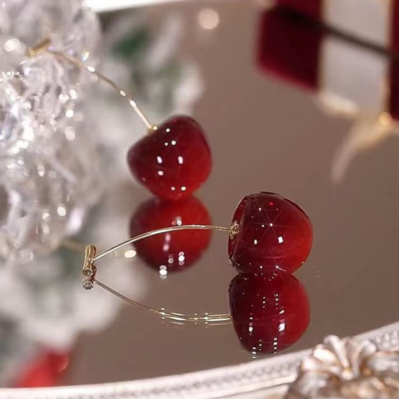 Piccoli freschi dolci adorabili ciliegie ciliegie orecchini ciondolo frutta orecchini ciliegia rossa gioielli con ciondoli