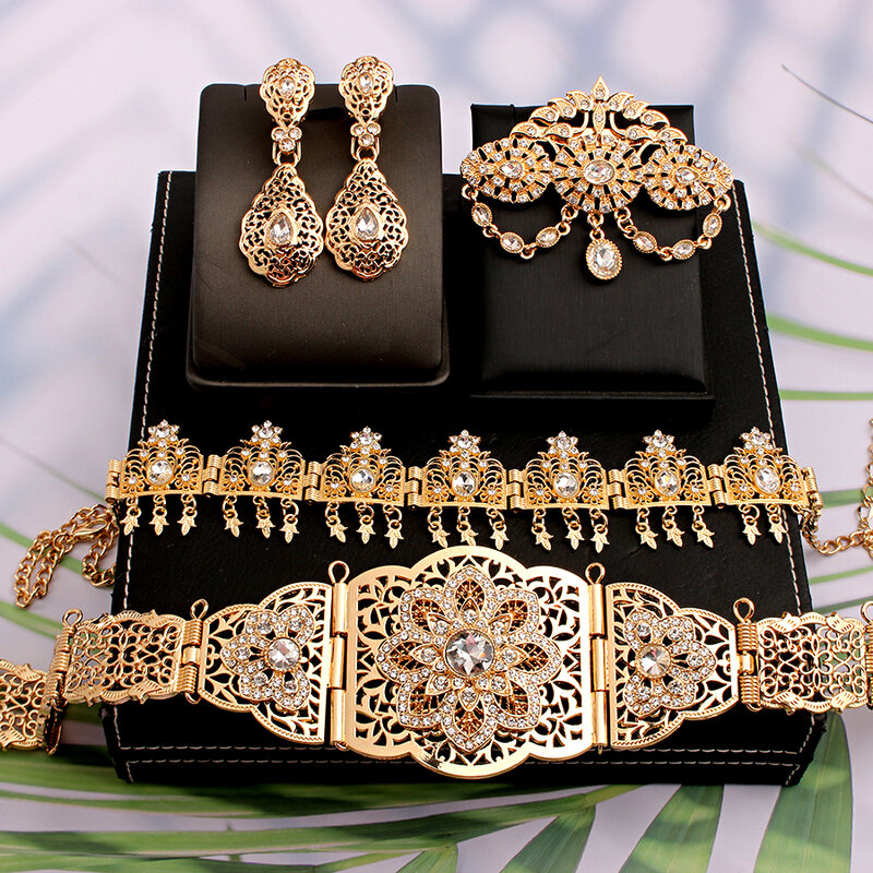 Cinture da sposa caftano del marocco Set di gioielli da sposa di lusso placcati in oro per accessori da sposa con catena per abiti da sposa arabi musulmani da sposa