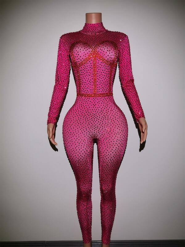 Трендовые товары 2023, новый блестящий розовый красный комбинезон с блестками, Женский официальный костюм для выпускного вечера, боди Fenyekong