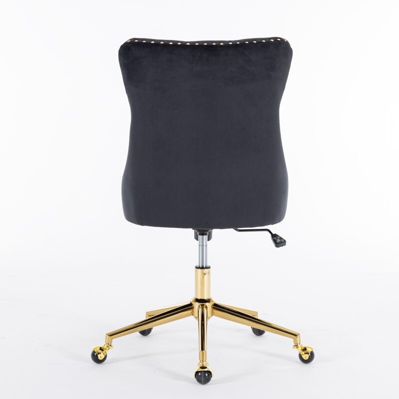 A & A Furniture-silla de oficina para el hogar, Sillón tapizado de terciopelo con botón acolchado, Base de Metal dorado, silla de escritorio ajustable