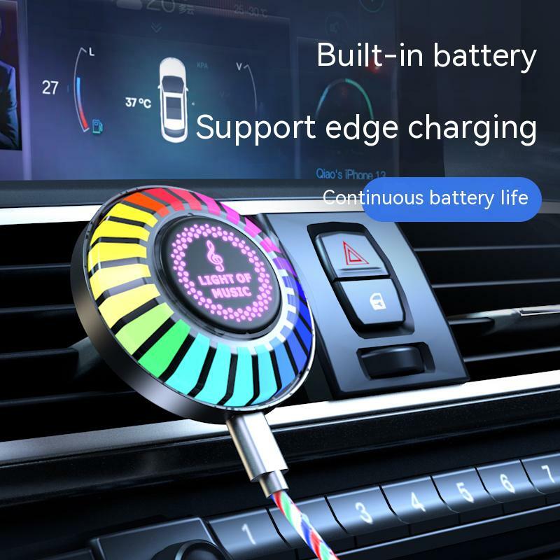 앱 제어 방향제 자동차 아로마 리듬 램프 클립 포함, RGB LED 라운드 사운드 자동차 사운드 램프, 차량 향기 아로마 테라피