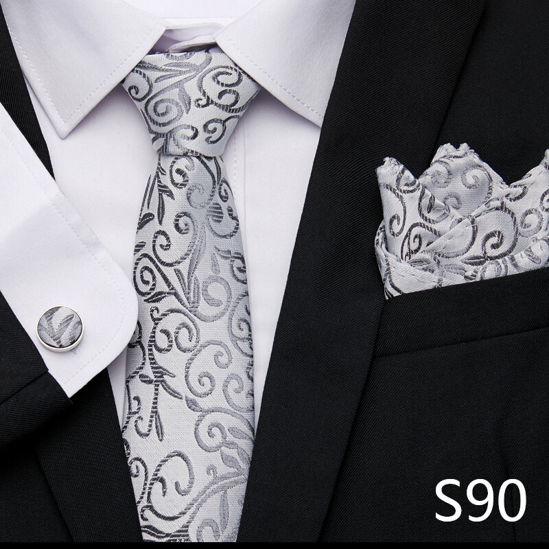 Corbata de seda de colores mezclados para hombre, conjunto de pañuelos de bolsillo para regalo de boda, accesorios para traje, color blanco sólido, Año Nuevo, 2023