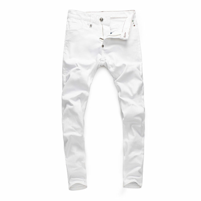 Pantalones vaqueros elásticos para Hombre, Jeans blancos de alta calidad, ajustados, de marca de diseñador Vintage, ropa de calle a la moda