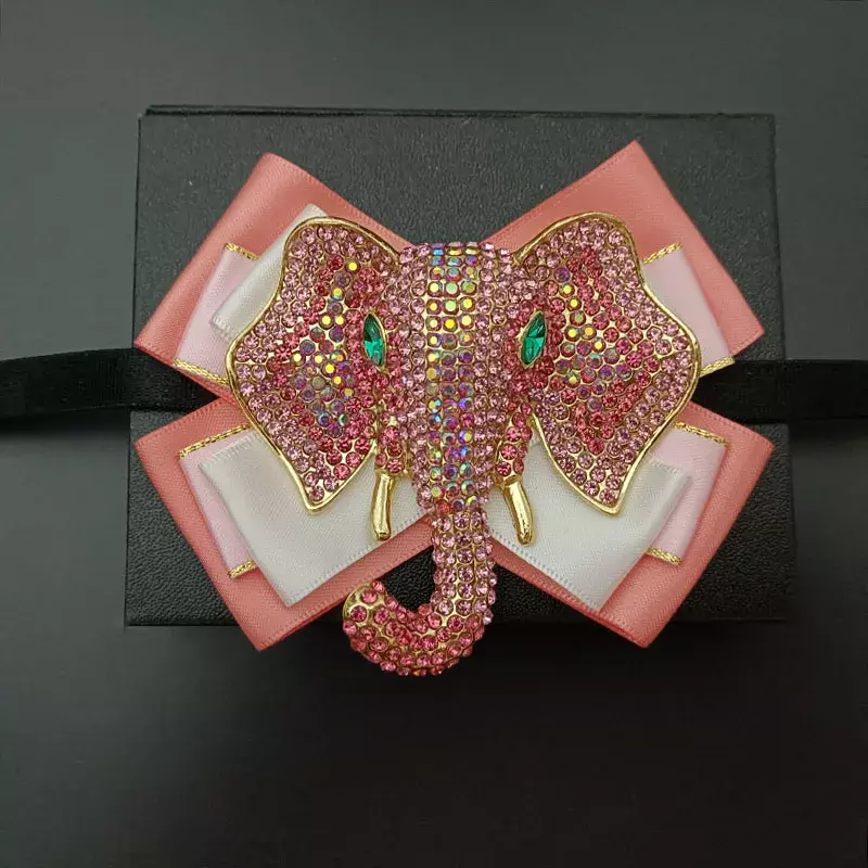 Dasi kupu-kupu gajah berlian imitasi pria, kelas atas bisnis jamuan makan kerah bunga desain asli perhiasan buatan tangan dasi kupu-kupu