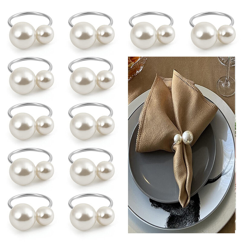 12 Buah Cincin Serbet Mutiara, Pemegang Cincin Serbet Emas untuk Dekorasi Meja Makan Formal atau Kasual