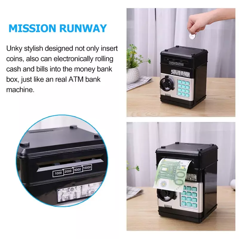 Mini Money Box Toy ATM Password Kids Electronic Piggy Bank Safety Chewing Cash Coins Saving Box Automatic Deposit Banknote Gift