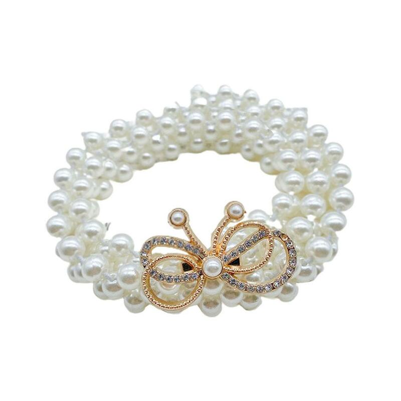 Pasek z perłą w pasie złoty i srebrna kokarda krawat klamry elastyczne Rhinestone biżuteria dla kobiet i dziewcząt sprzedaż hurtowa 2024 Ne O9T7