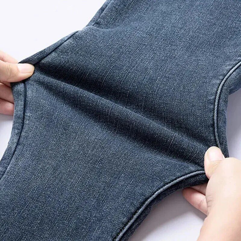 Pantalones vaqueros gruesos de lana de cordero para mujer, Jeans de cintura alta, ajustados, cálidos, informales, de talla grande, Invierno