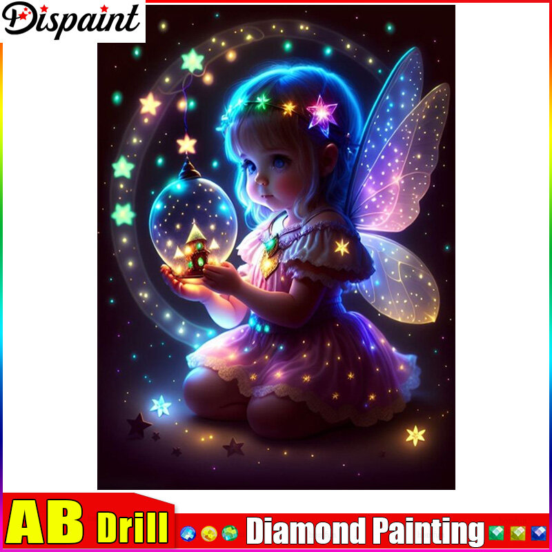 Tampilan lukisan berlian AB "gadis sayap bintang" DIY 5D berlian bordir penjualan Set lengkap berlian imitasi kruistik Dekorasi Rumah
