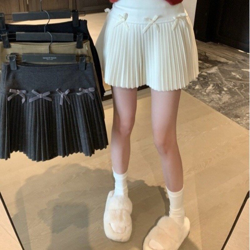 Rok Mini putih untuk wanita, rok tenis pinggang tinggi berlipat warna polos pinggang tinggi gaya Preppy musim semi, rok Streetwear manis