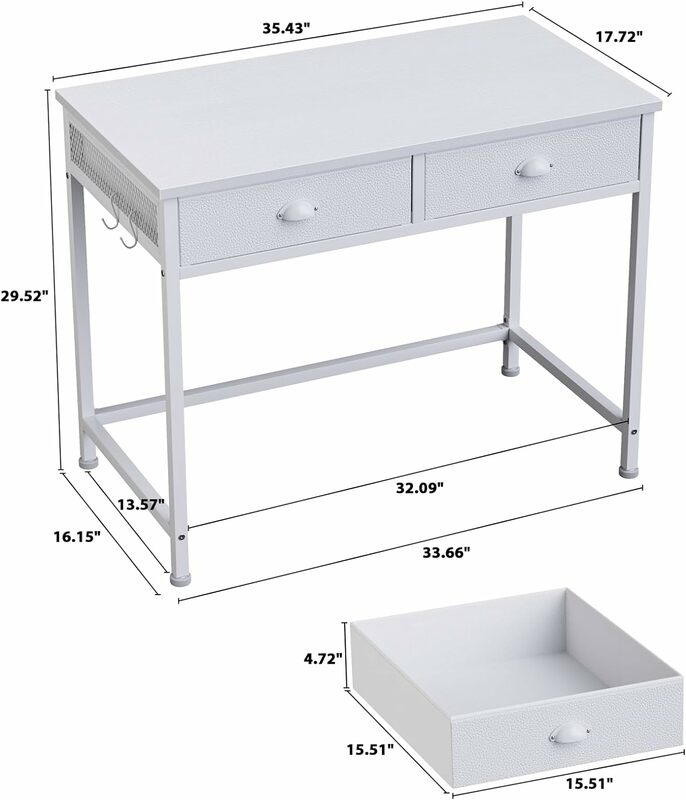Белый маленький компьютерный стол с 2 искусственными элементами, простой письменный стол для дома и офиса, столик под раковину с крючками, Рабочий стол