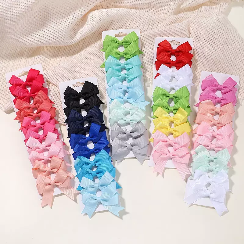 10 buah/lot pita warna Solid anak-anak pita bayi klip rambut untuk bayi perempuan buatan tangan jepit rambut pita MiNi Aksesori rambut