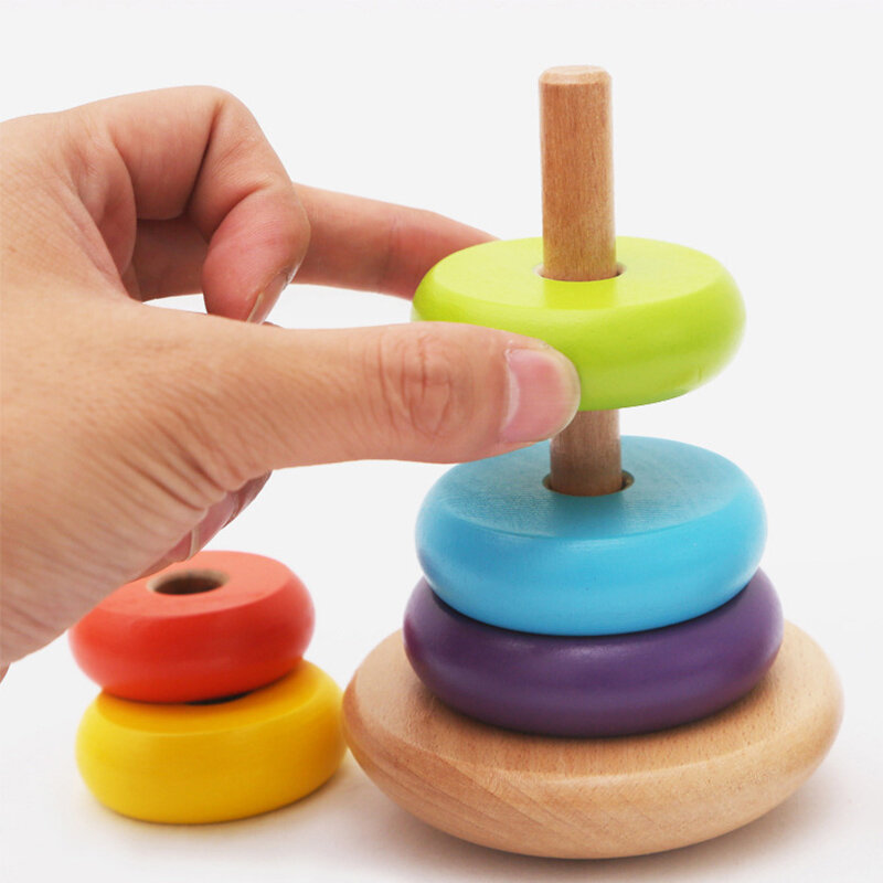 Neonati regali per bambini educazione precoce classificazione dei colori scatola abbinata a forma di perline Rainbow Tower Set illuminazione giocattoli in legno